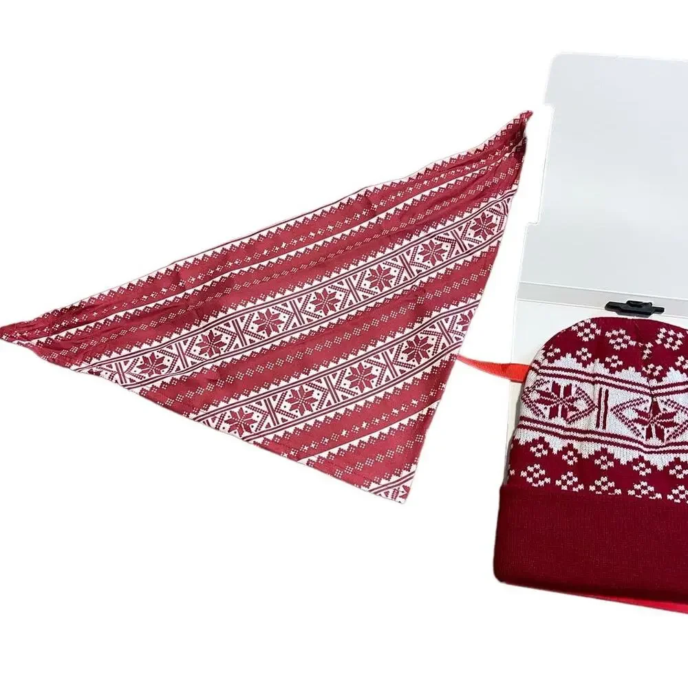 Dog Pet Bandana and Matching Adult Beanie Red Cream by Be Jolly Holiday NWT